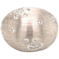 18 Karat White Gold Dome Ring with Diamonds Made in Italy with Box