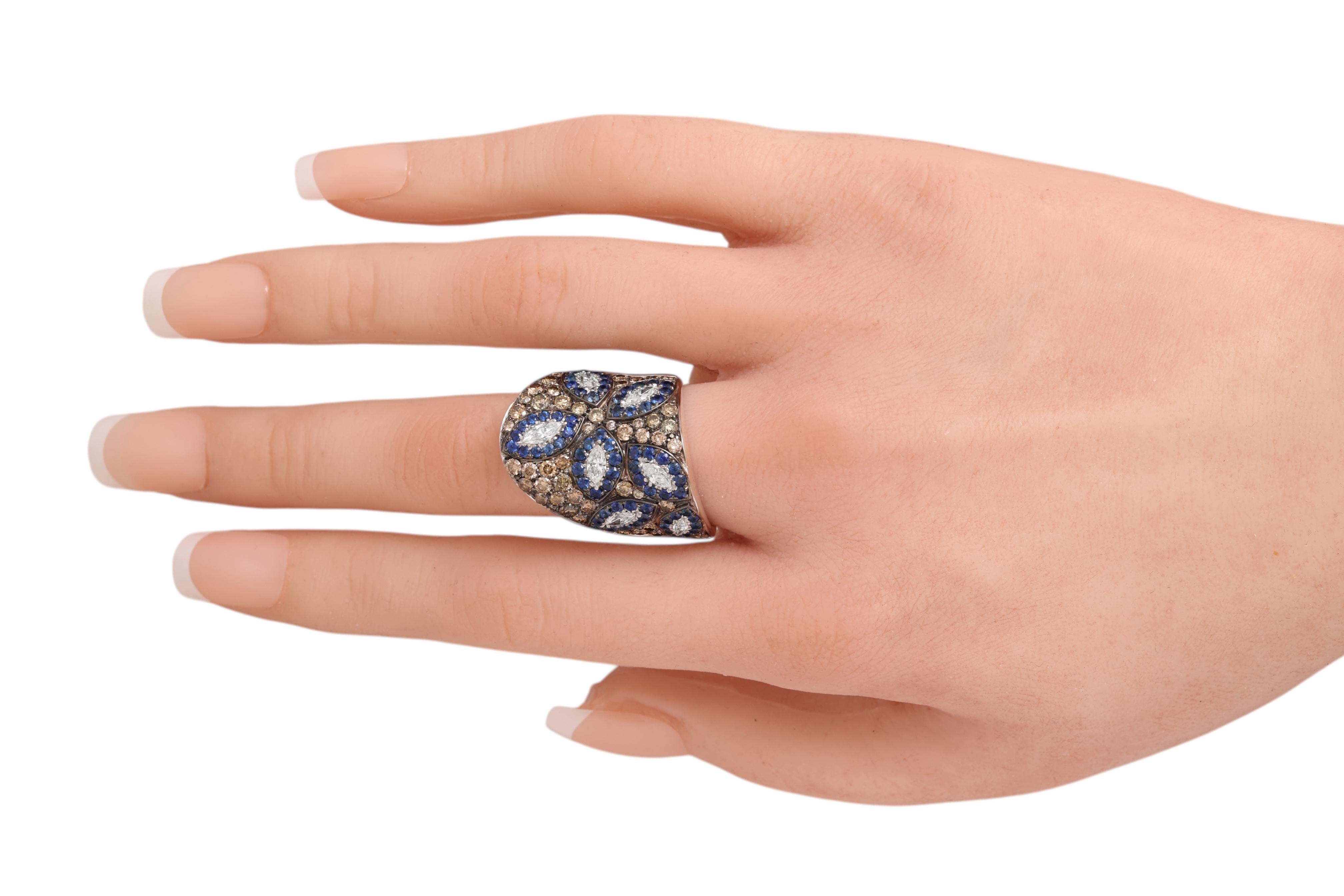 18 Karat Weißgold Kuppelring mit Saphir und 3,85 Karat weißen, braunen Diamanten im Angebot 6