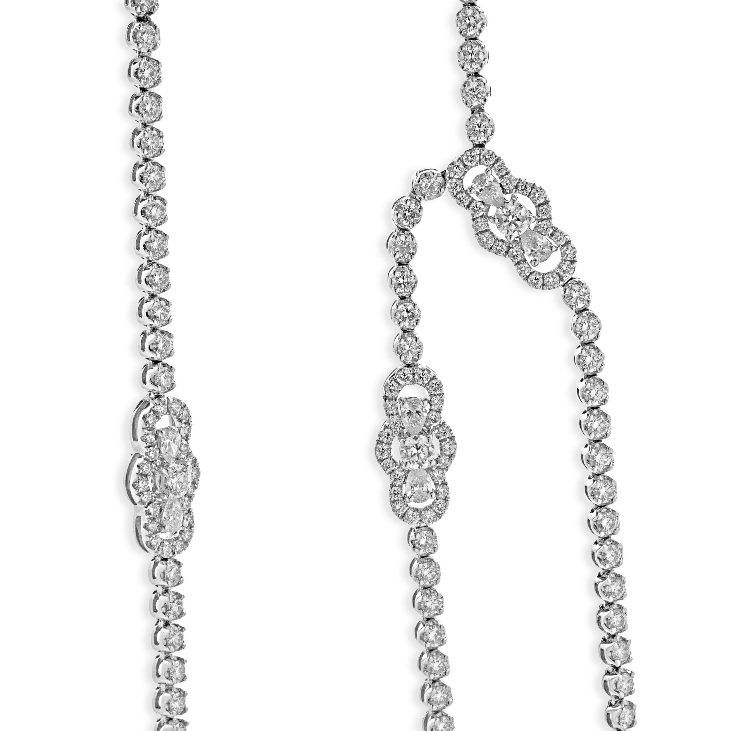 Taglio brillante Collana in oro bianco 18 carati con doppia fila di diamanti e lunghezza dell'Opera in vendita