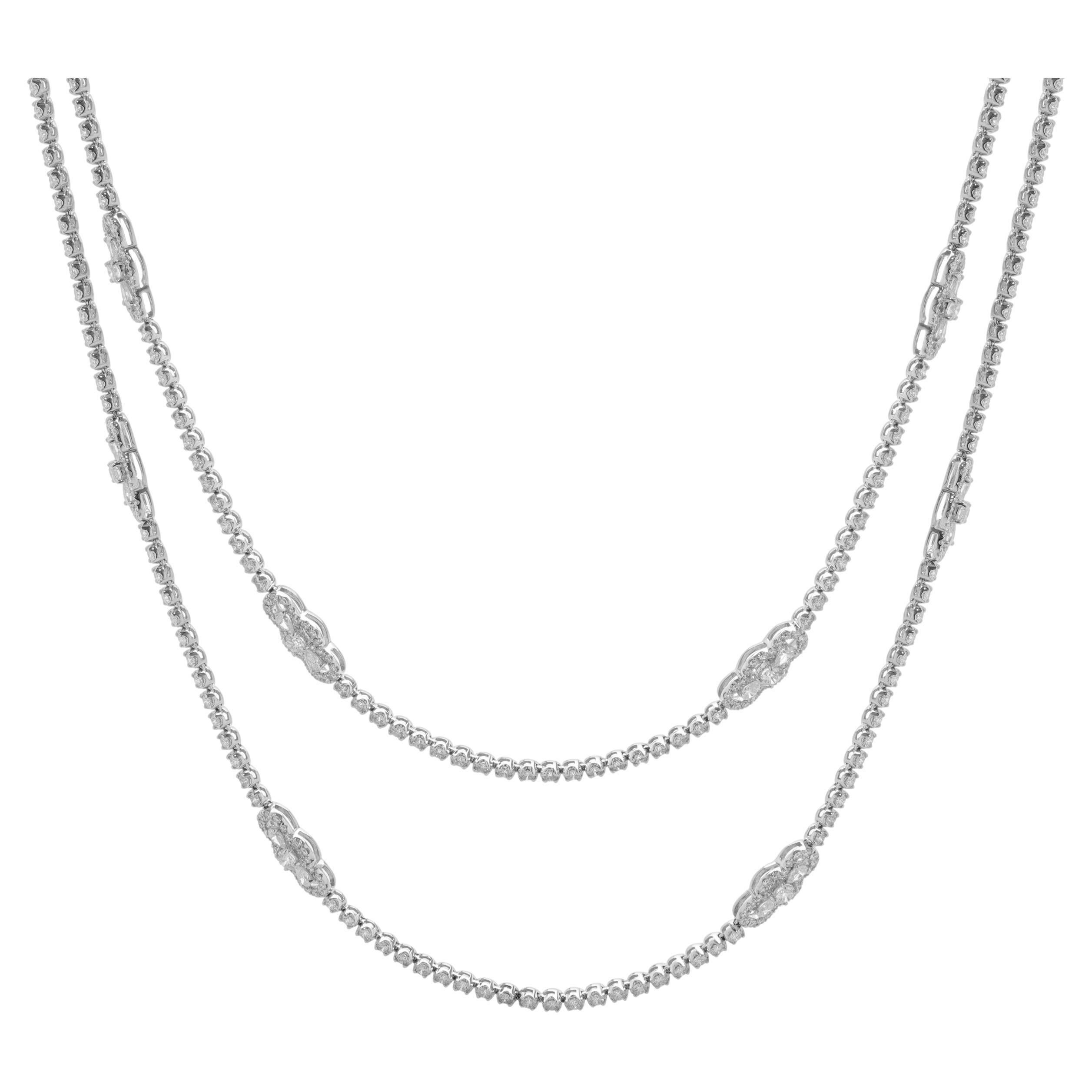 18 Karat White Gold Double Row Diamond Opera Length Necklace