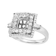 18 Karat White Gold Double Squares Diamond Pave Mounting Ring CRR8249
