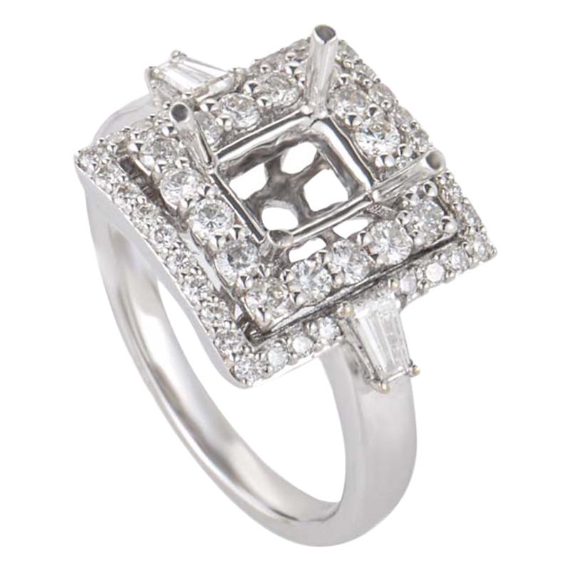 18 Karat White Gold Double Squares Diamond Pave Mounting Ring CRR8249