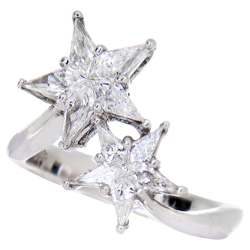 Noble en or blanc 18 carats à double étoile et diamant blanc de 1 carat, taille