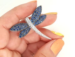 18 Karat White Gold Dragonfly Brooch Pin with Sapphires and Diamonds