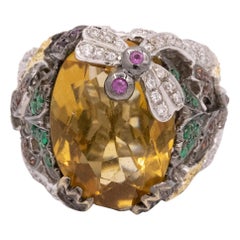 18 Karat White Gold Dragonfly Citrine Ring