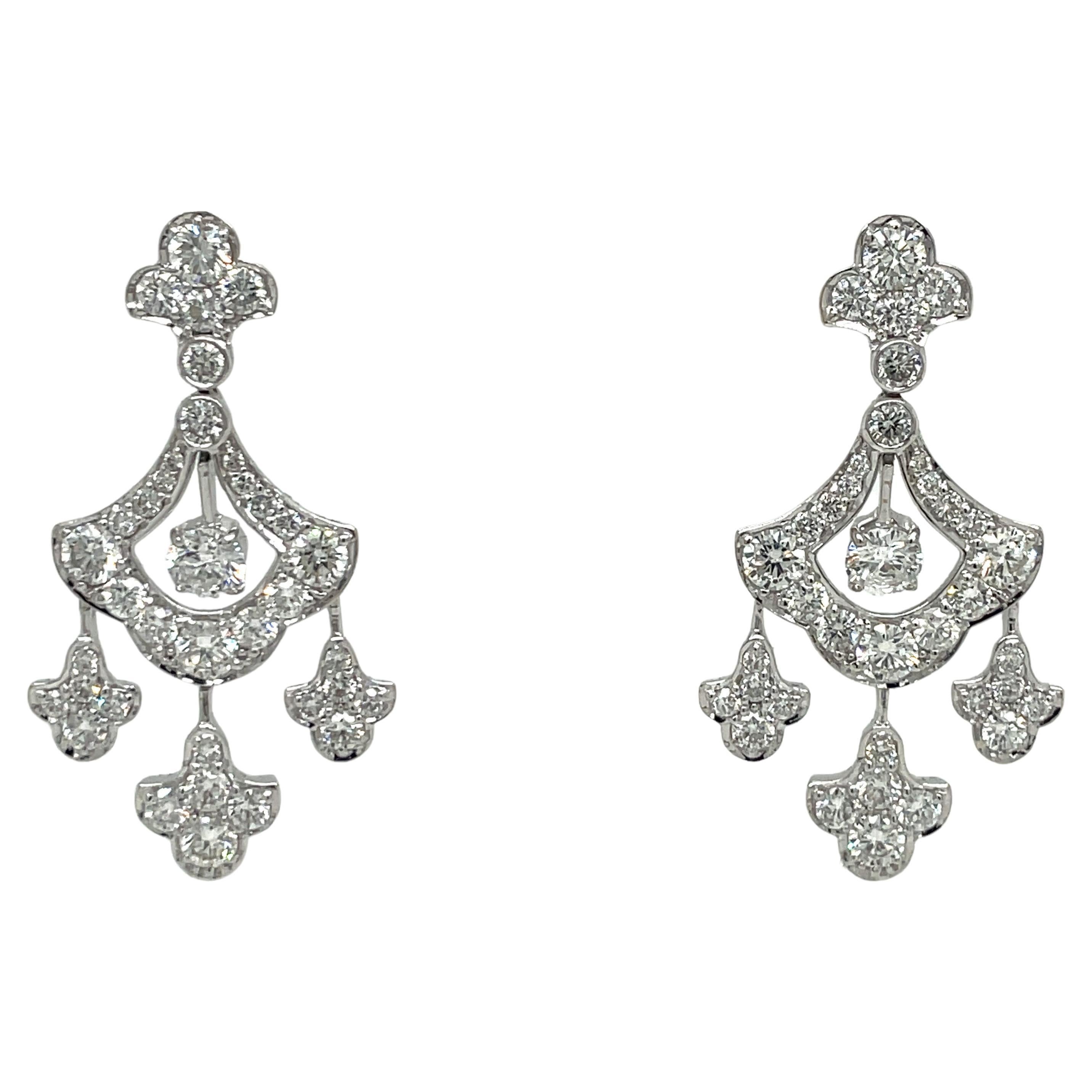 Contemporary 18 Karat White Gold Drop Dangle Diamond Earrings 3.98 Carats For Sale