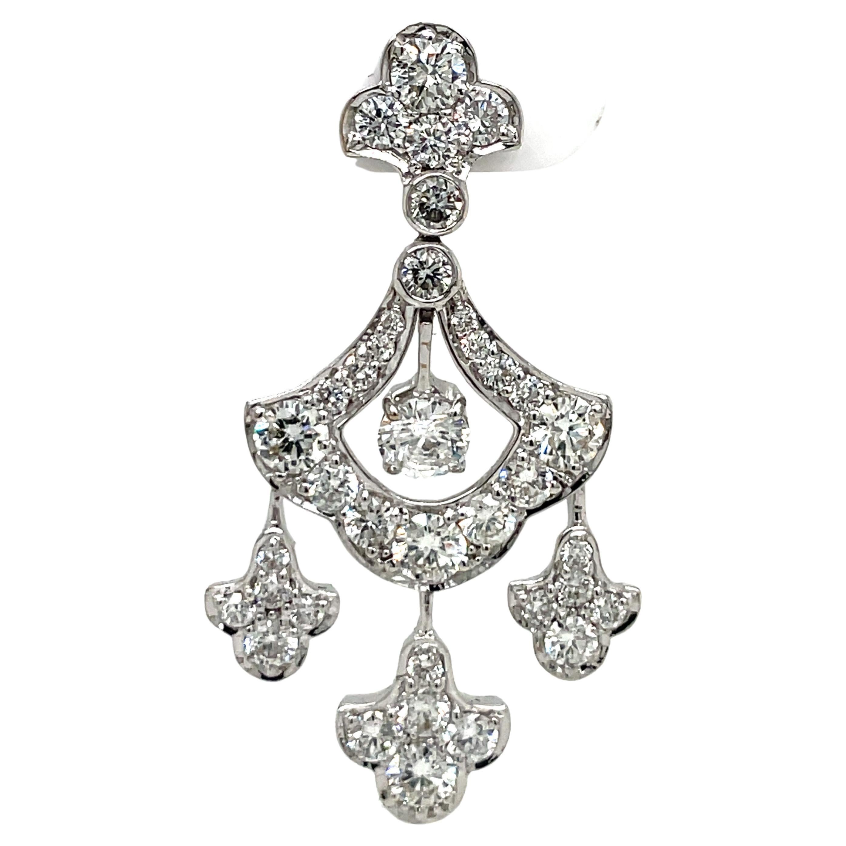 Round Cut 18 Karat White Gold Drop Dangle Diamond Earrings 3.98 Carats For Sale