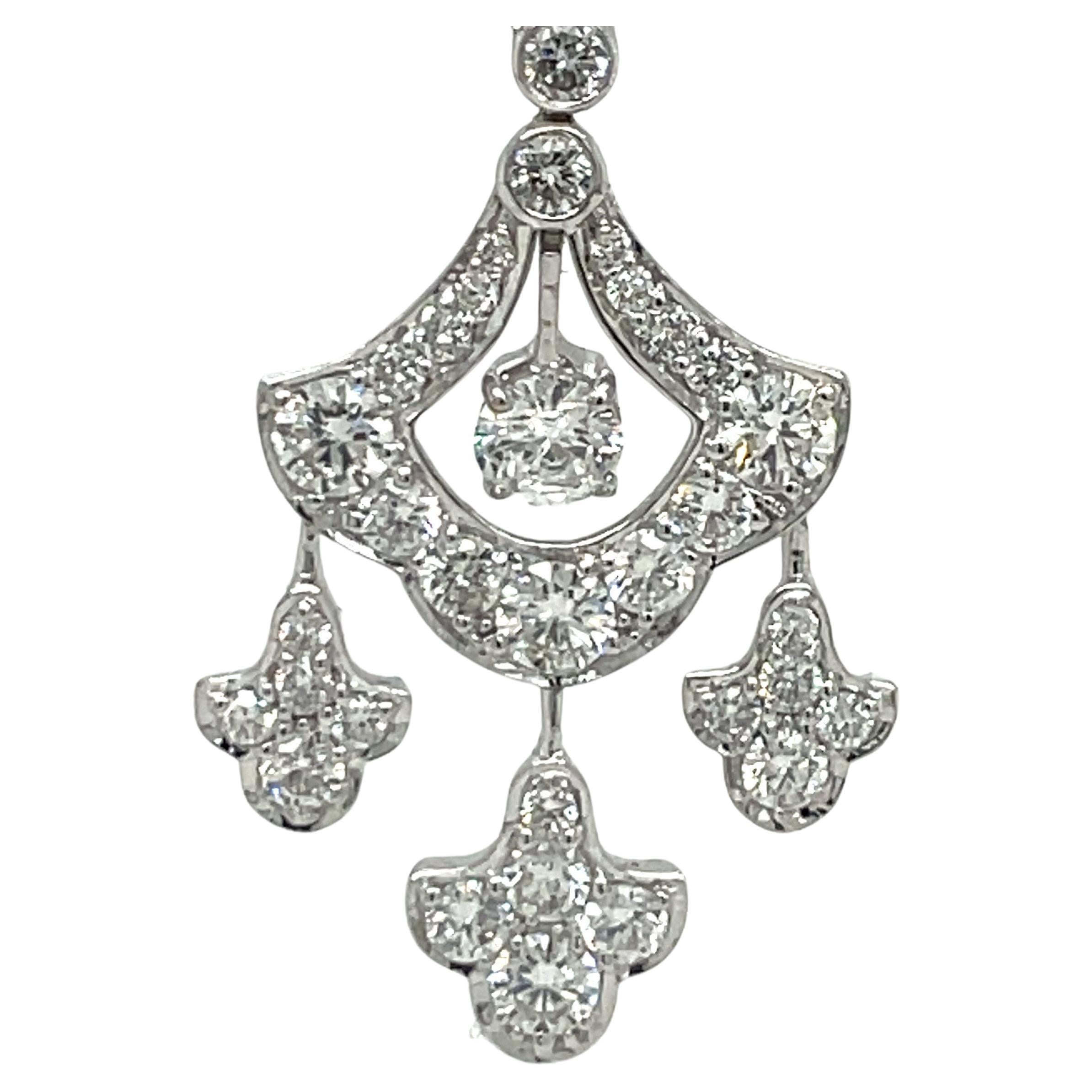 18 Karat White Gold Drop Dangle Diamond Earrings 3.98 Carats In New Condition For Sale In New York, NY