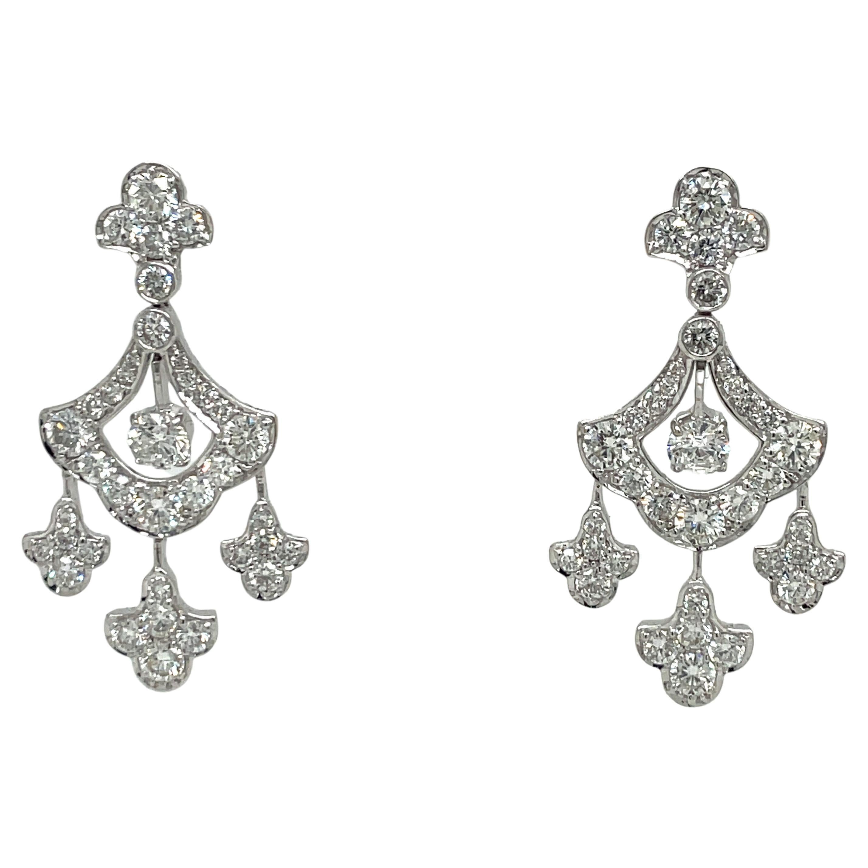 18 Karat White Gold Drop Dangle Diamond Earrings 3.98 Carats For Sale