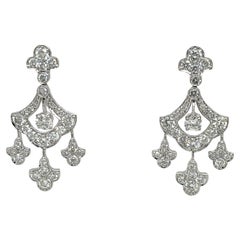 18 Karat White Gold Drop Dangle Diamond Earrings 3.98 Carats