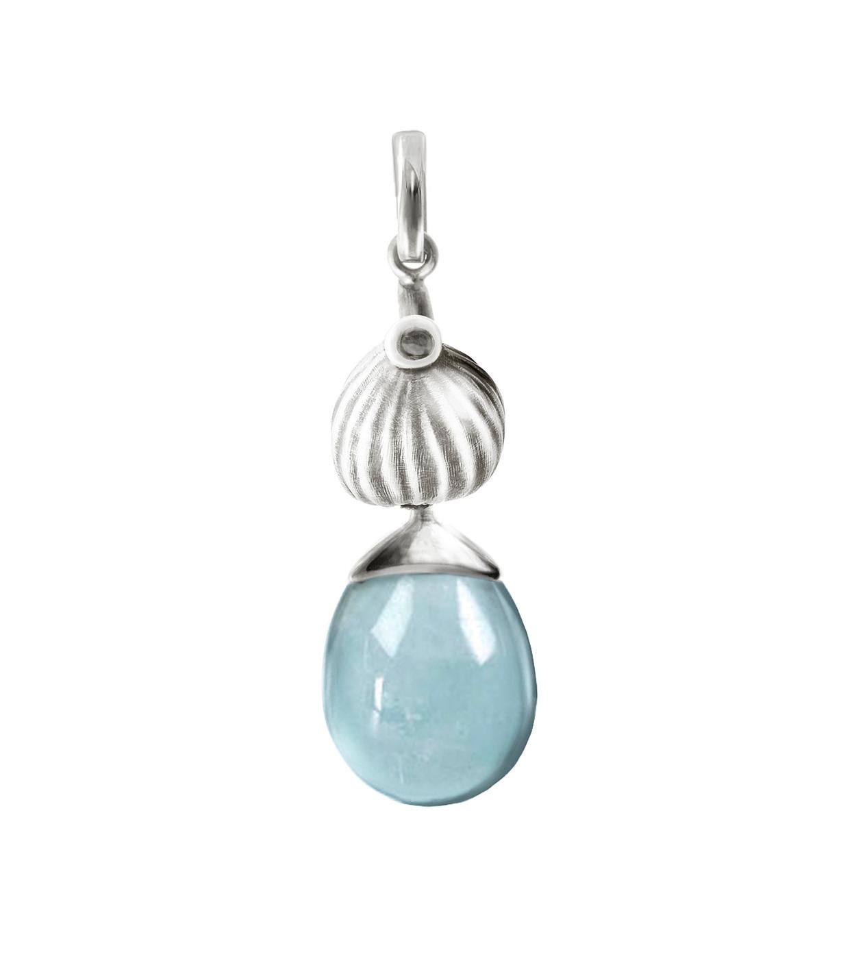 This Fig drop pendant necklace is made of 18 Karat white gold with a cabochon natural topaz. The gemstone drop is designed to let light in, adding to its beauty. This collection was featured in Vogue UA. The necklace has a length of approximately