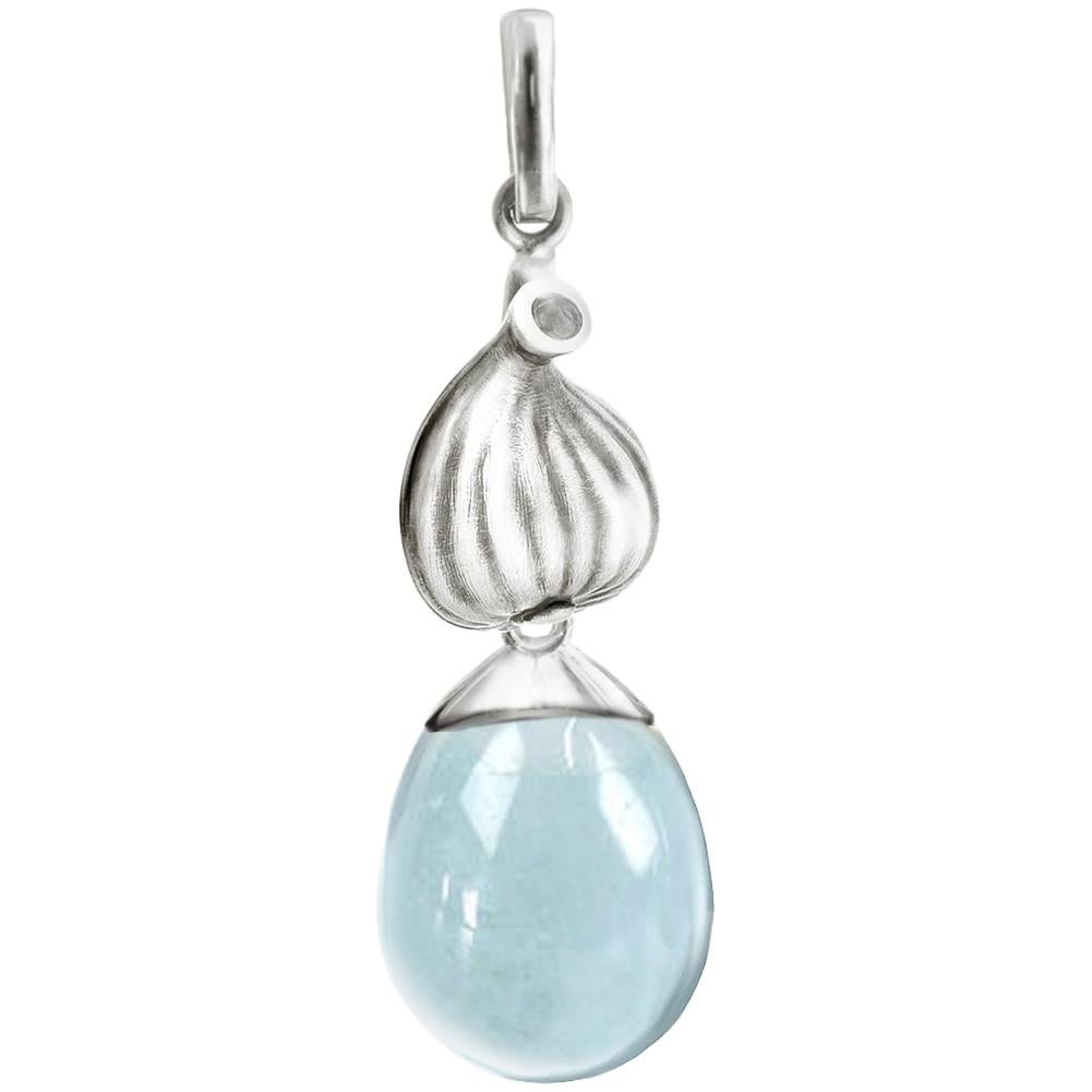 Eighteen Karat White Gold Drop Pendant Necklace with Topaz by the Artist For Sale