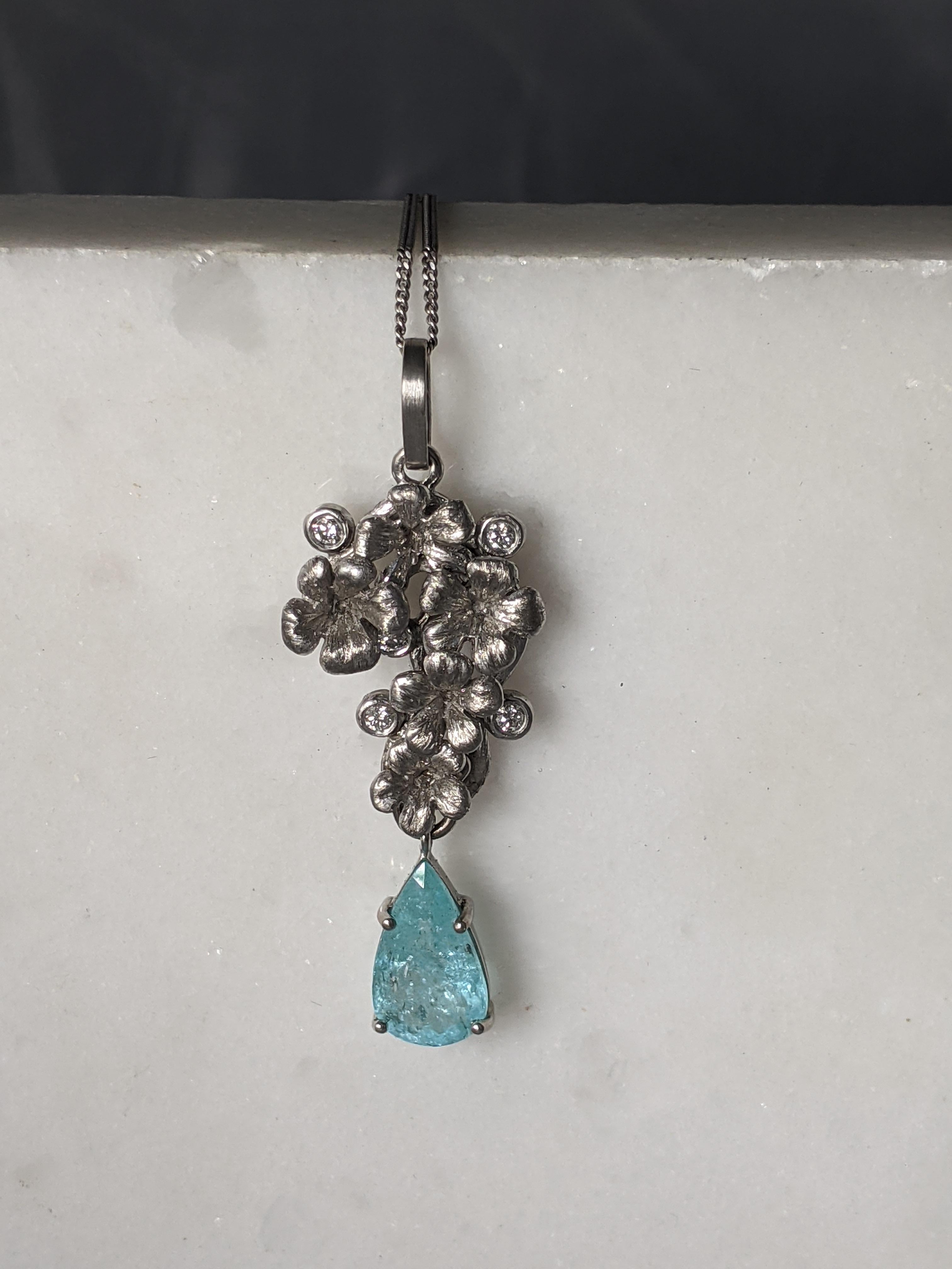 White Gold Drop Pendant Necklace with Diamonds and Removable Quartz For Sale 1