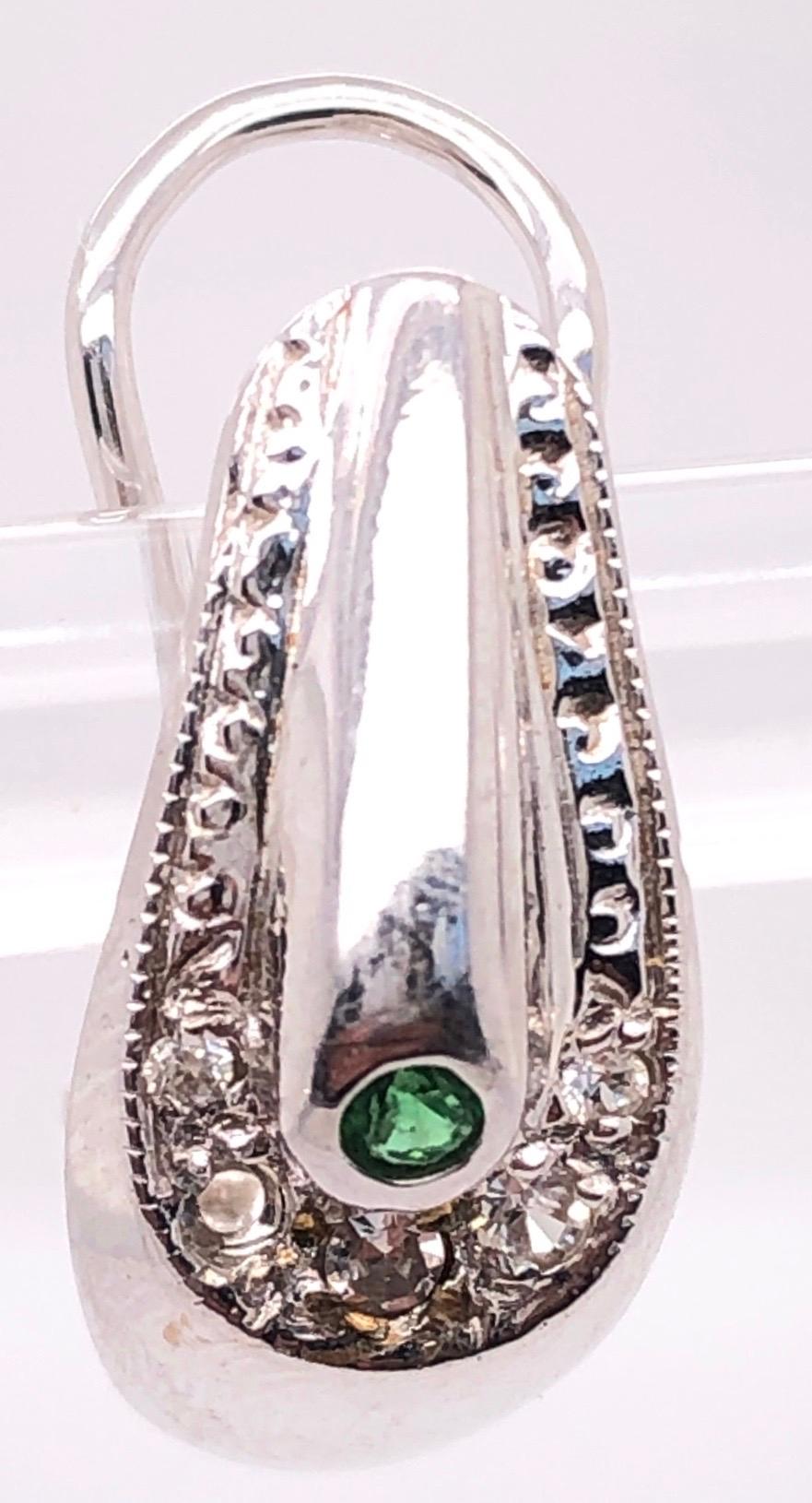 Round Cut 18 Karat White Gold Earrings Emerald Center with Diamond Accents French Back For Sale