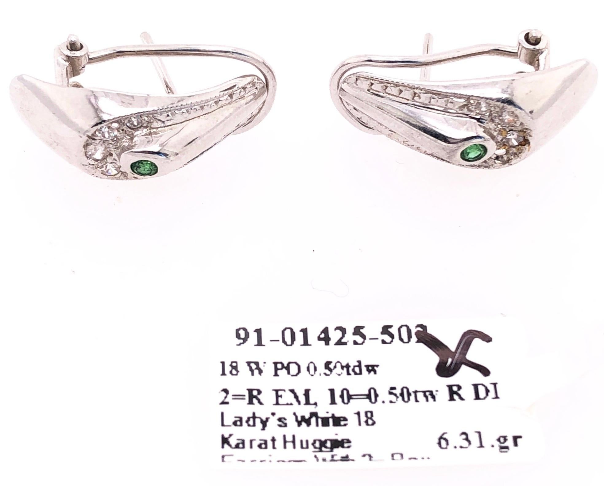 18 Karat White Gold Earrings Emerald Center with Diamond Accents French Back For Sale 1