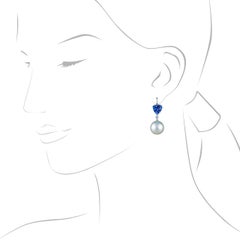 18 Karat Gold Earrings with 11.48 Carat Tanzanite and White South Sea Pearls