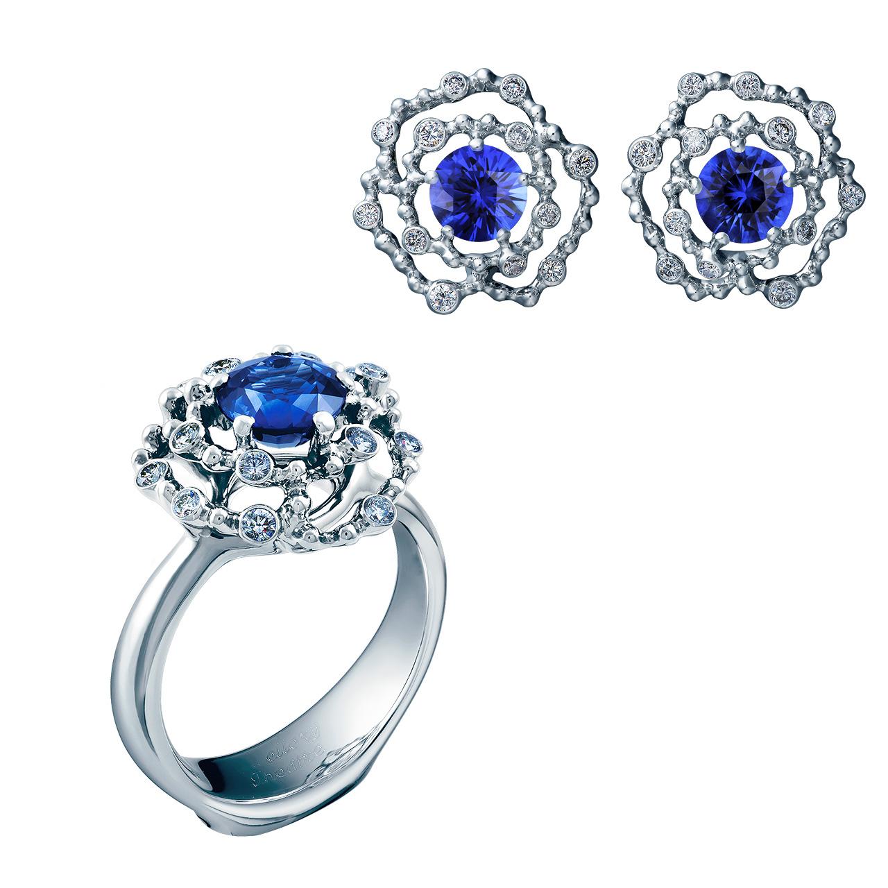 Contemporary 18 Karat White Gold Earrings with 2.46 Carat Sapphires and 0.43 Carat Diamonds For Sale