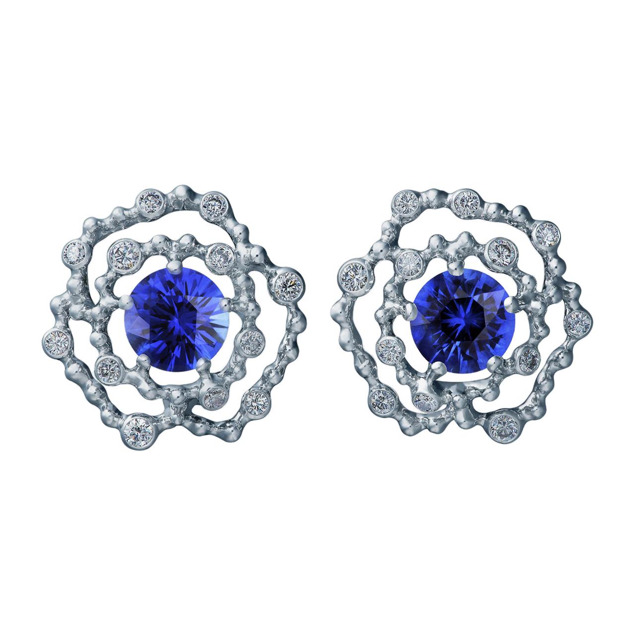 18 Karat White Gold Earrings with 2.46 Carat Sapphires and 0.43 Carat Diamonds For Sale