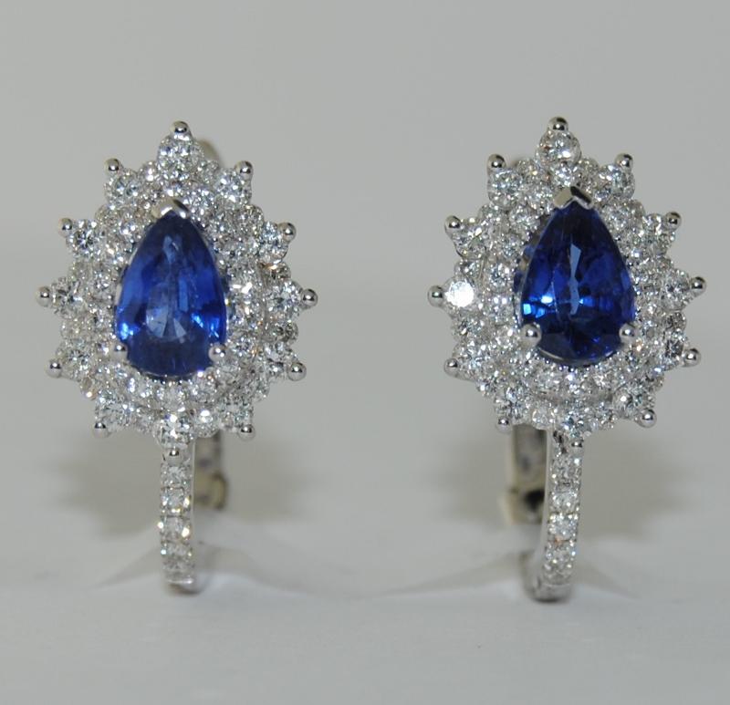 This  18-karat White Gold Earrings have 1.24 carats Pear Shape Blue Sapphire and .73 carats Round Diamond.
New Earrings