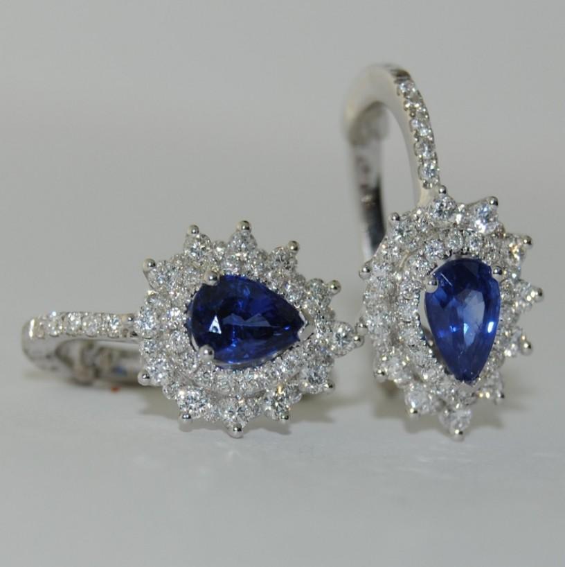 Pear Cut 18 Karat White Gold Earrings with Blue Sapphire and Diamond For Sale