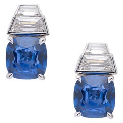 18 Karat White Gold Earrings with Diamonds, Ceylon and Burma Certified Sapphires
