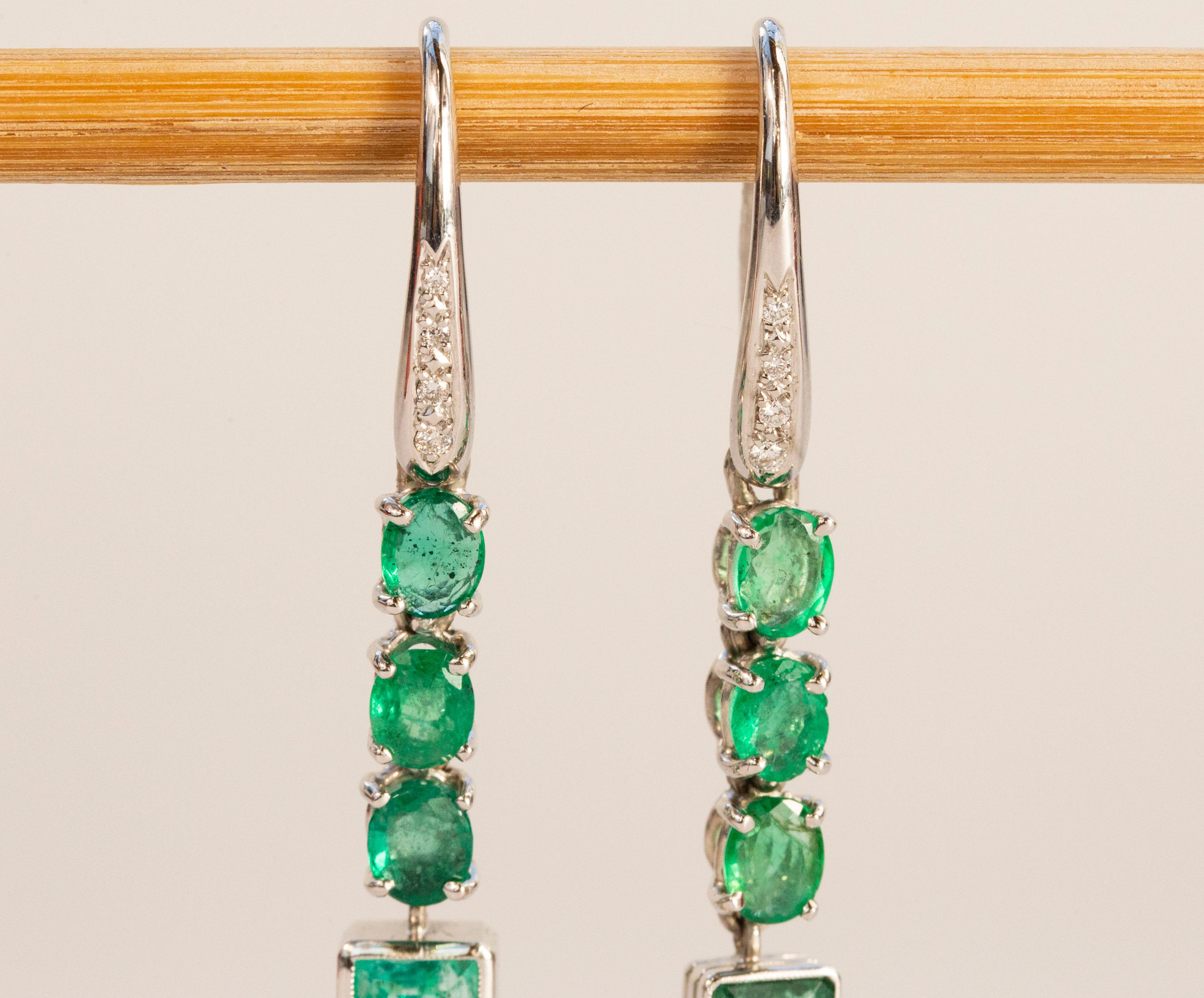 Pear Cut 18 Karat White Gold Earrings with  Emerald, Diamond and Citrine  For Sale