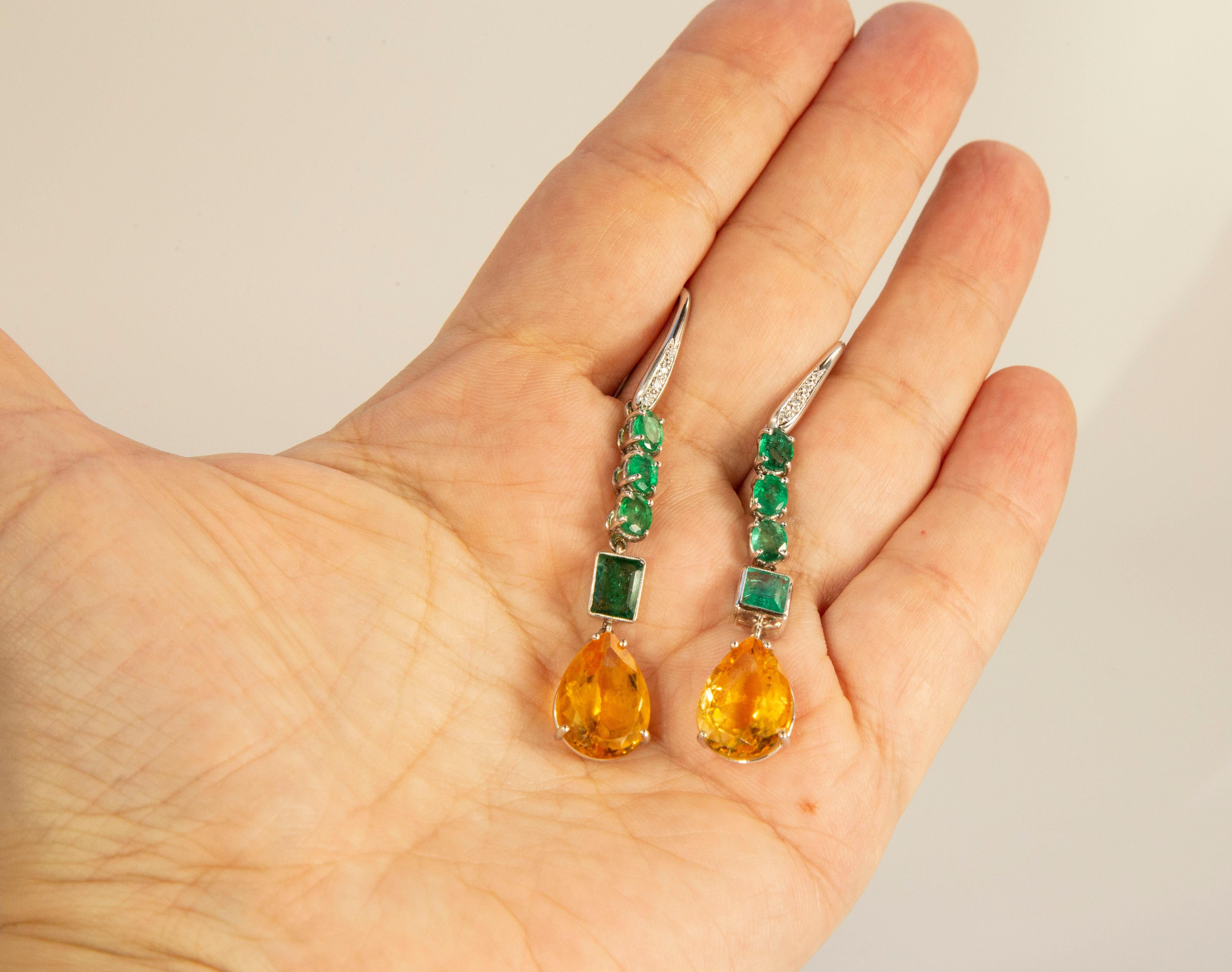 Ohrringe aus 18 Karat Weißgold mit  Smaragd, Diamant und Citrin  im Angebot 3