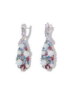 18 karat white gold earrings with opal, tourmaline and diamonds