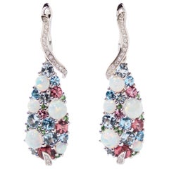 18 karat white gold earrings with opal, tourmaline and diamonds