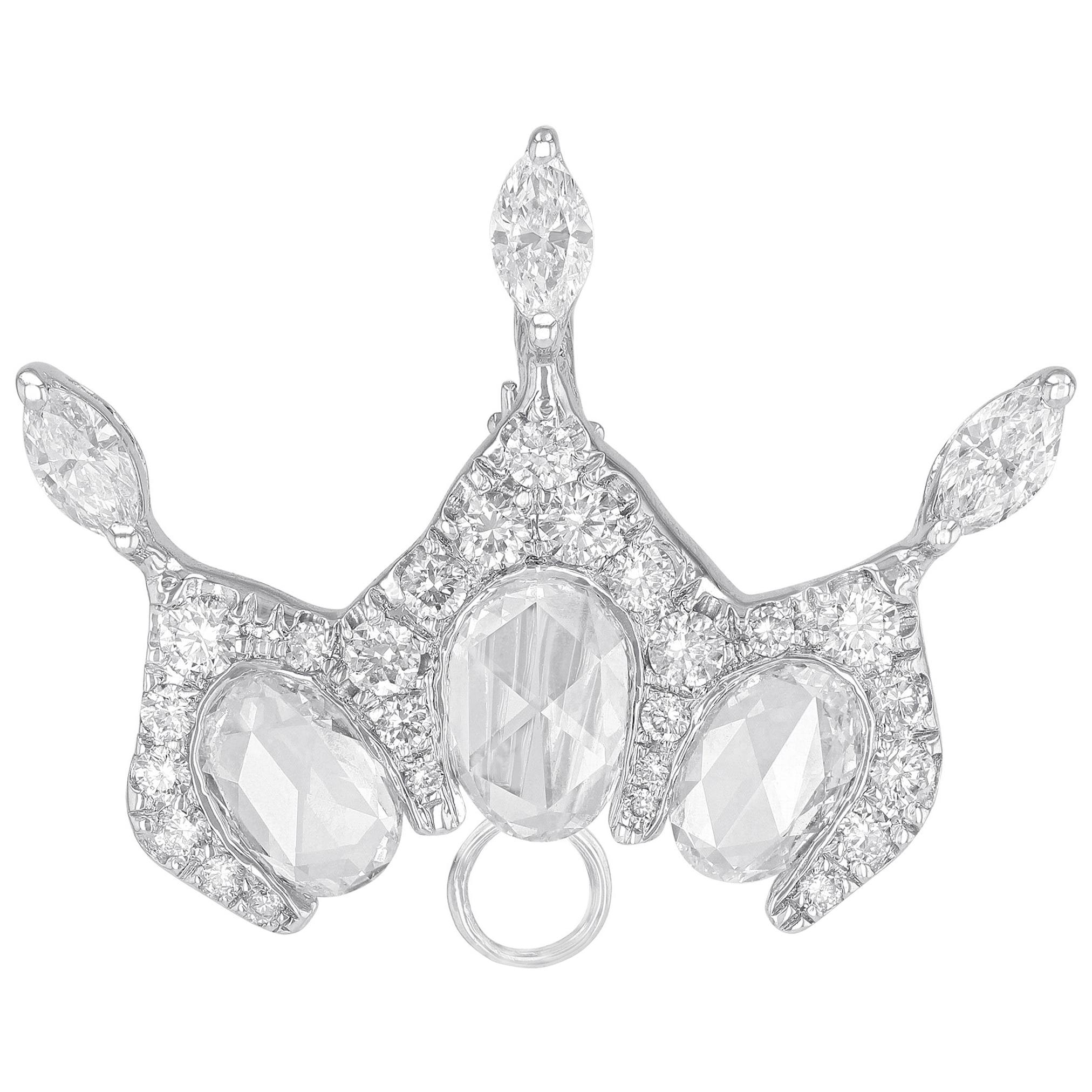 Boucles d'oreilles en or blanc 18 carats avec diamants blancs taille rose « en stock » en vente