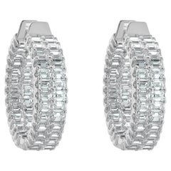 18 Karat White Gold East – West Emerald Cut Diamond Inside Outside Hoop Earrings