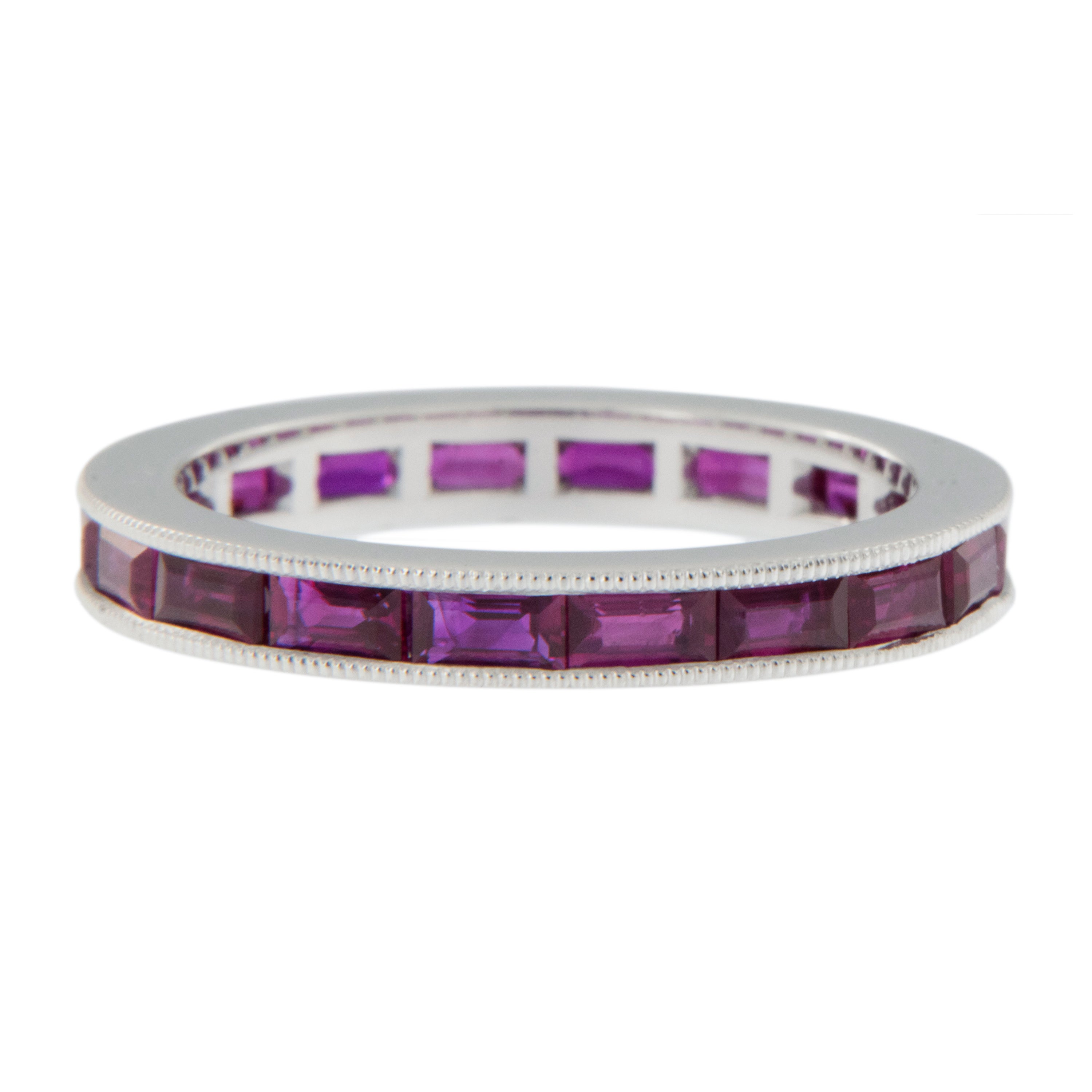 18 Karat White Gold East-West Style Baguette Ruby Eternity Band Ring