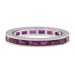 18 Karat White Gold East-West Style Baguette Ruby Eternity Band Ring