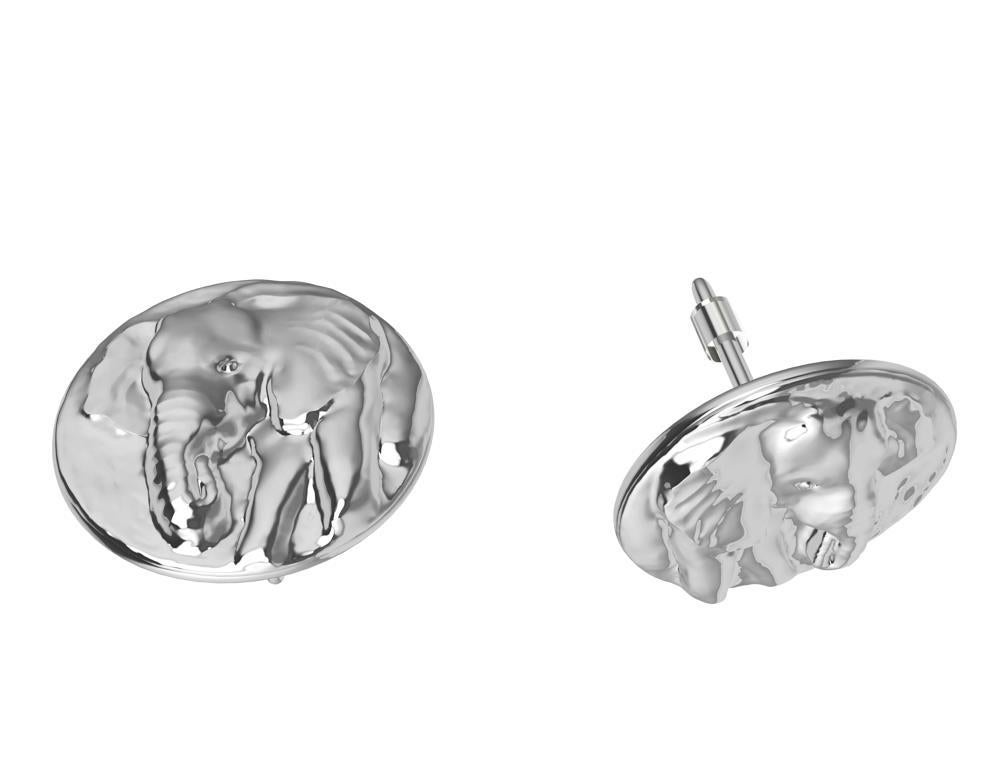 Clous d'oreilles éléphant en or blanc 18 carats en vente 2