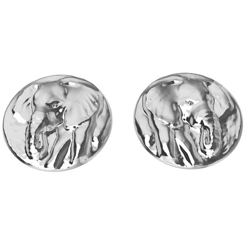 18 Karat White Gold Elephant Stud Earrings