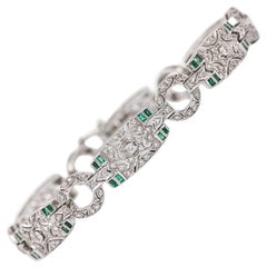 18 Karat White Gold Emerald and Diamond Art Deco Style Bracelet