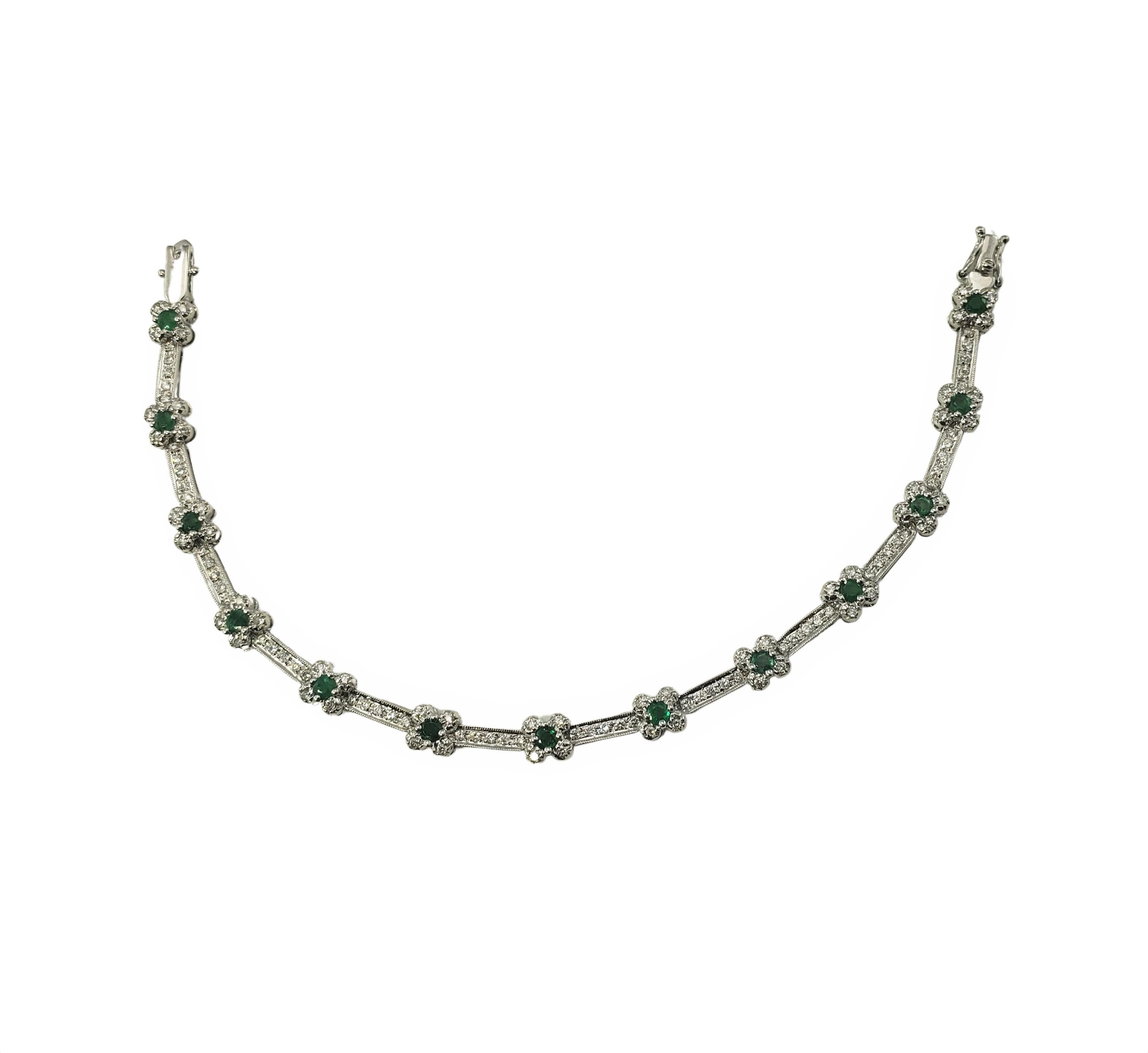 Brilliant Cut 18 Karat White Gold Emerald and Diamond Bracelet For Sale
