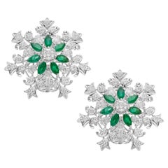 18 Karat White Gold Emerald and Diamond Cocktail Earring