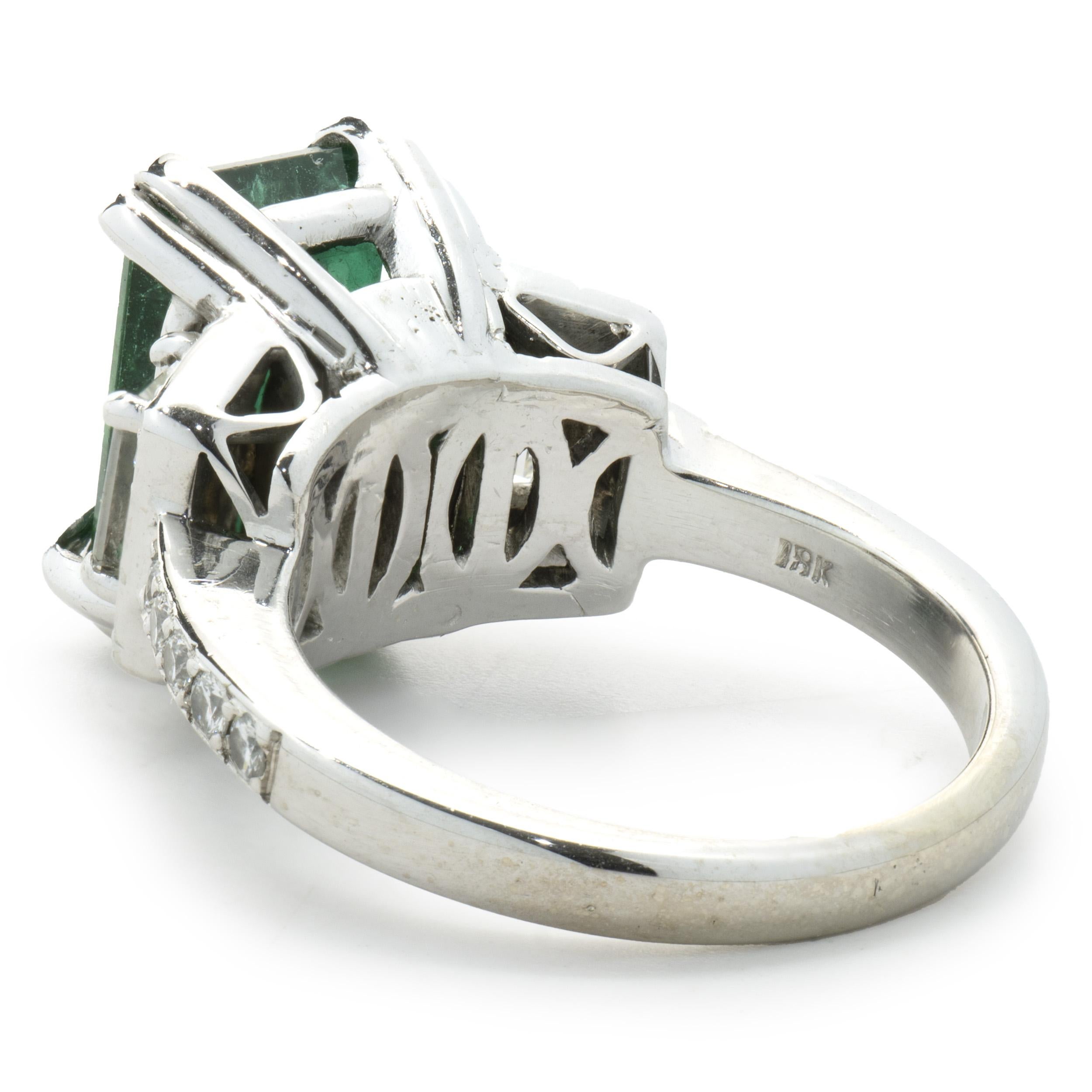 Emerald Cut 18 Karat White Gold Emerald and Diamond Cocktail Ring