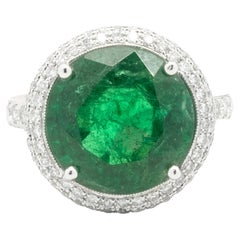 18 Karat White Gold Emerald and Diamond Cocktail Ring