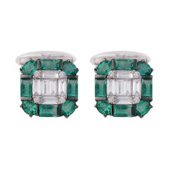 18 Karat White Gold Emerald and Diamond Cufflinks