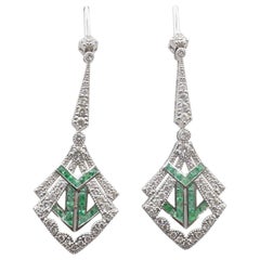 18 Karat White Gold Emerald and Diamond Drop Earrings