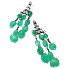 18 Karat White Gold Emerald and Diamond Drop Earrings