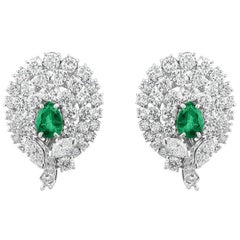 18 Karat White Gold Emerald and Diamond Earrings