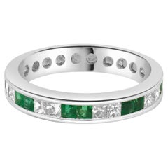18 Karat White Gold Emerald and Diamond Eternity Band