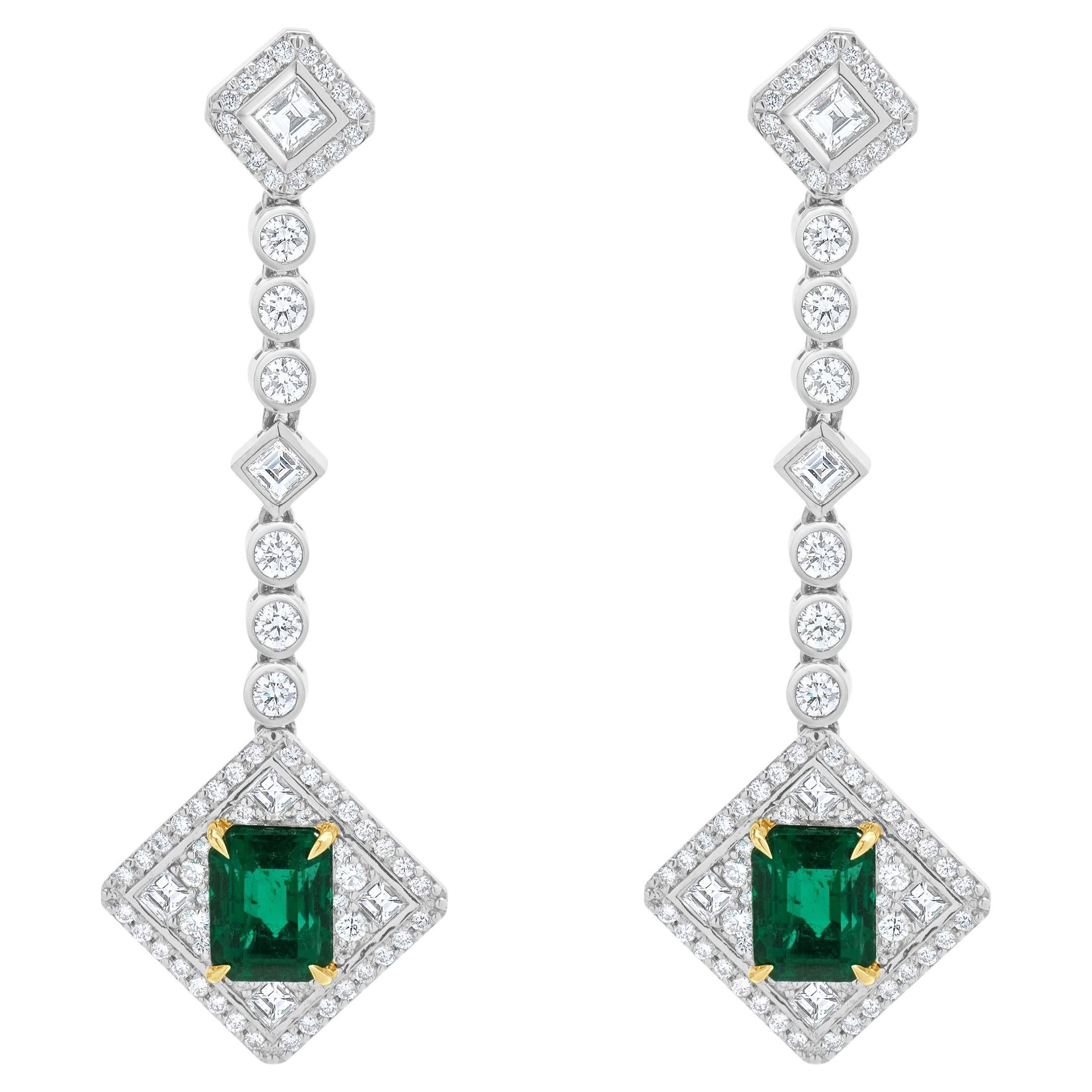 18 Karat White Gold Emerald and Diamond Fancy Drop Earrings