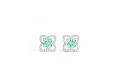 18 Karat White Gold Emerald and Diamond Four-Leaf Clover Earring