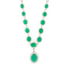 18 Karat White Gold Emerald and Diamond Necklace