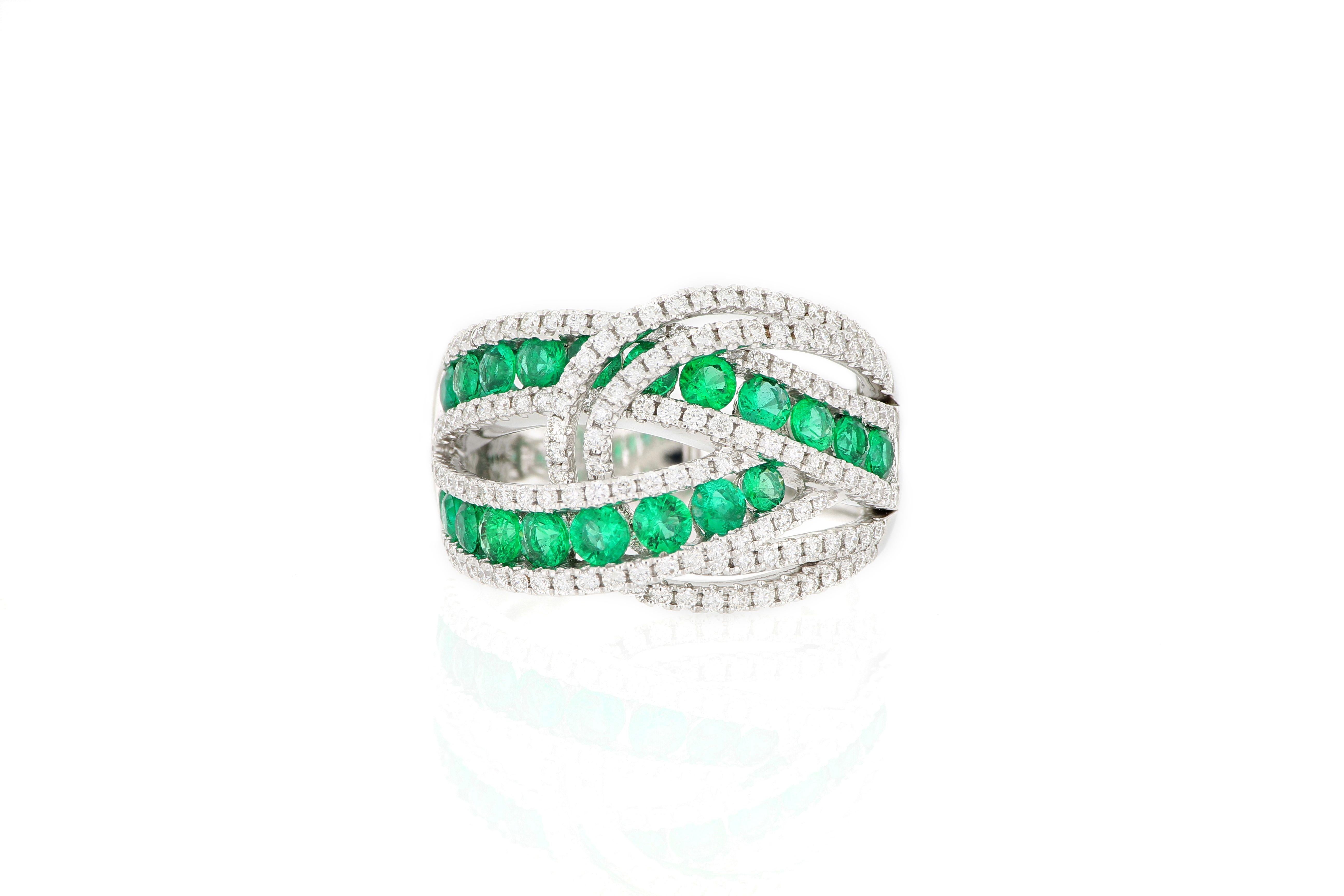 This dramatic and fun cocktail ring , set with bright green emeralds from Columbia,  totaling 1.16 carats, decorated with brilliant-cut diamonds weighing 0.73 carats, mounted in 18 karat white gold.
O’Che 1867 is renowned for its high jewellery