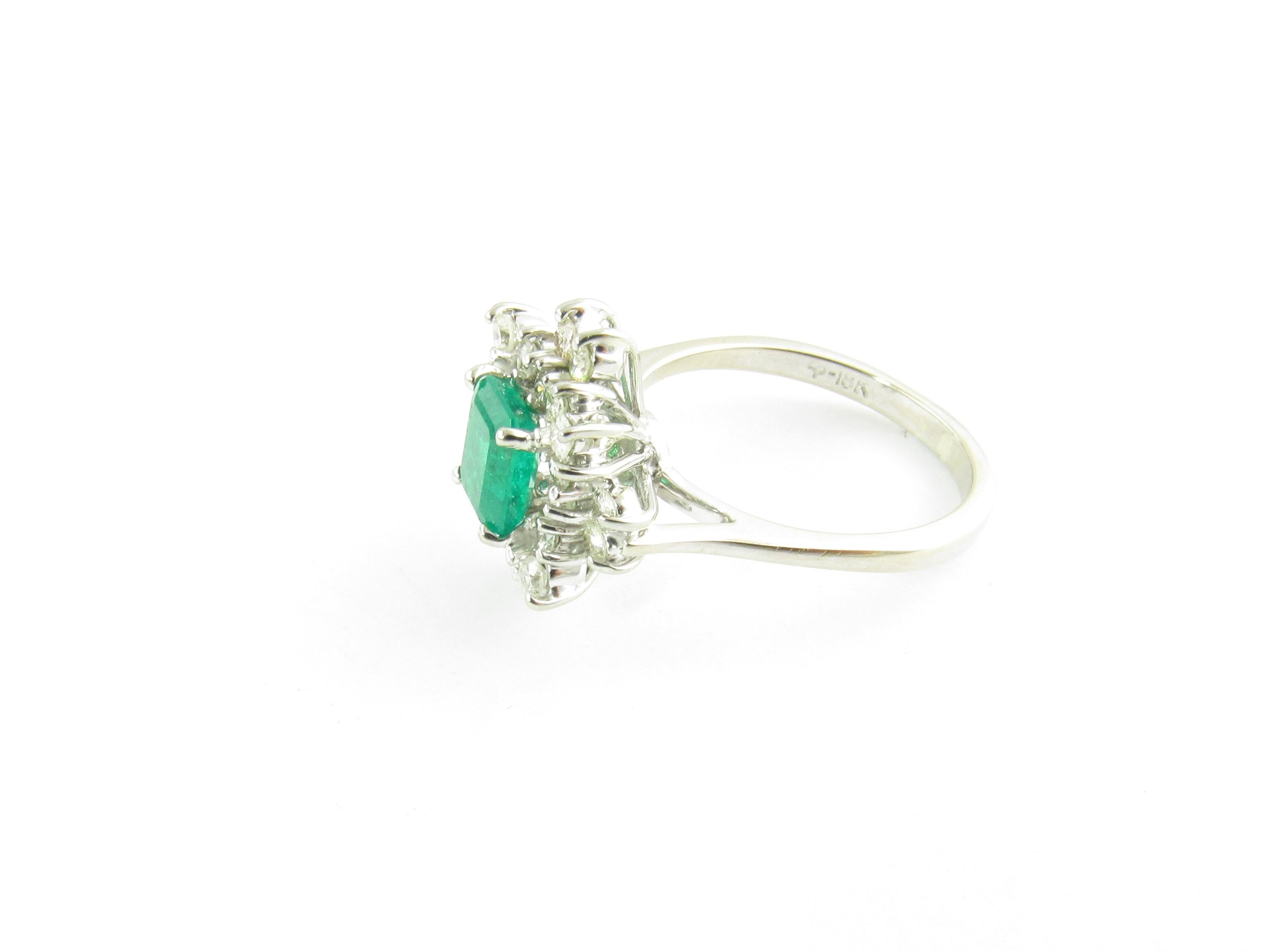 Round Cut 18 Karat White Gold Emerald and Diamond Ring For Sale
